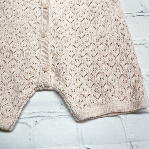 NEW Zara Cotton Pointelle Knit Romper Size 3-6 mos *TINY FLAW* Pastel Pink Beige - Picture 4 of 7